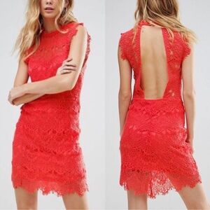 GUC- Free People Intimately Coral Daydream Lace Bodycon, Open Back Dress, Small